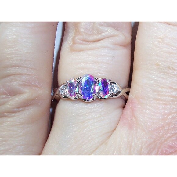 925 STERLING SILVER Simulated Triple Mercury Mystic CZ Ring - Picture 5 of 16